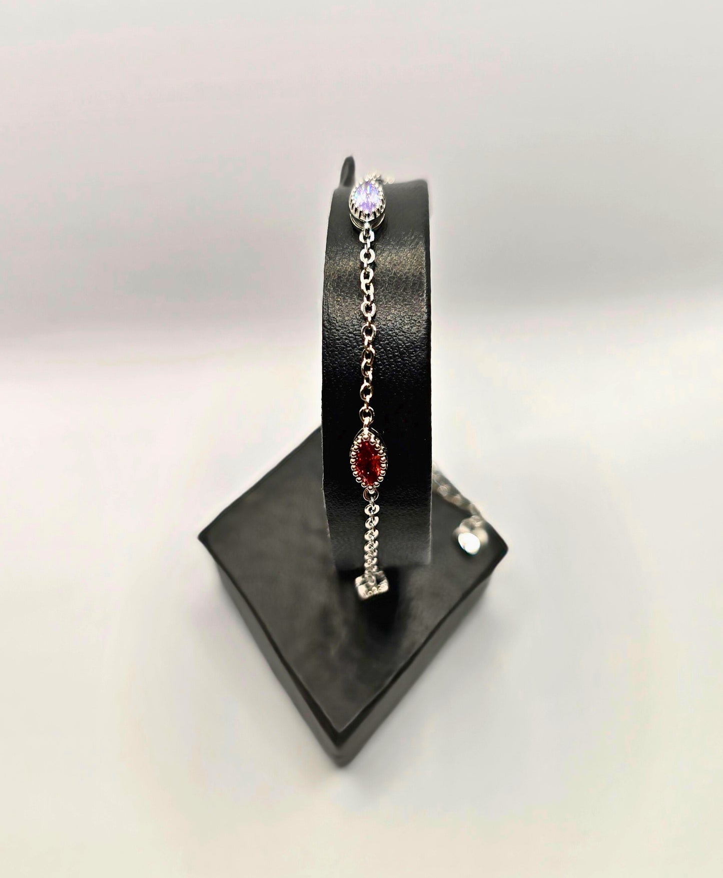 Silver-Tone Chain Bracelet with Multicolor Gem Accents-BT13