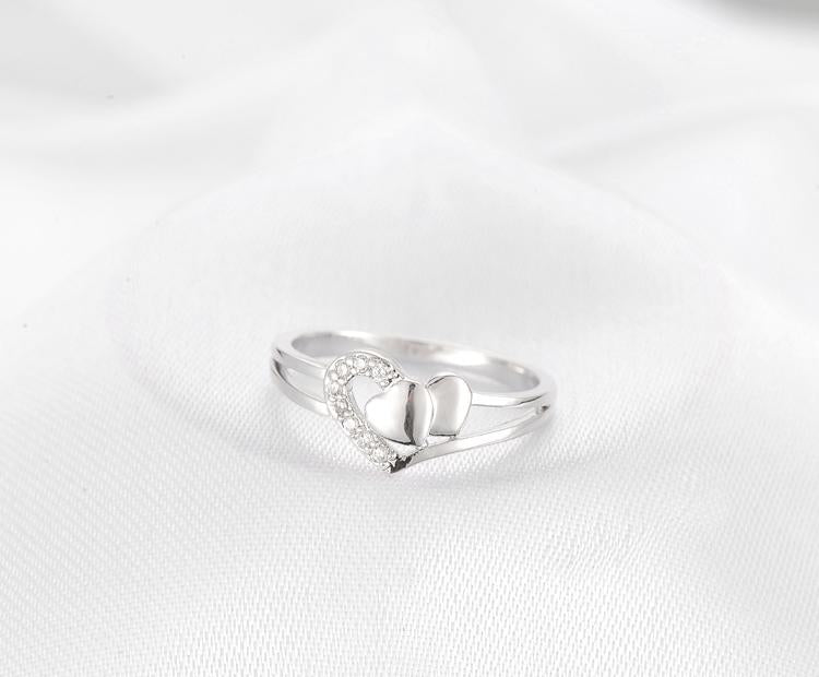 Double Heart Sterling Ring-R2