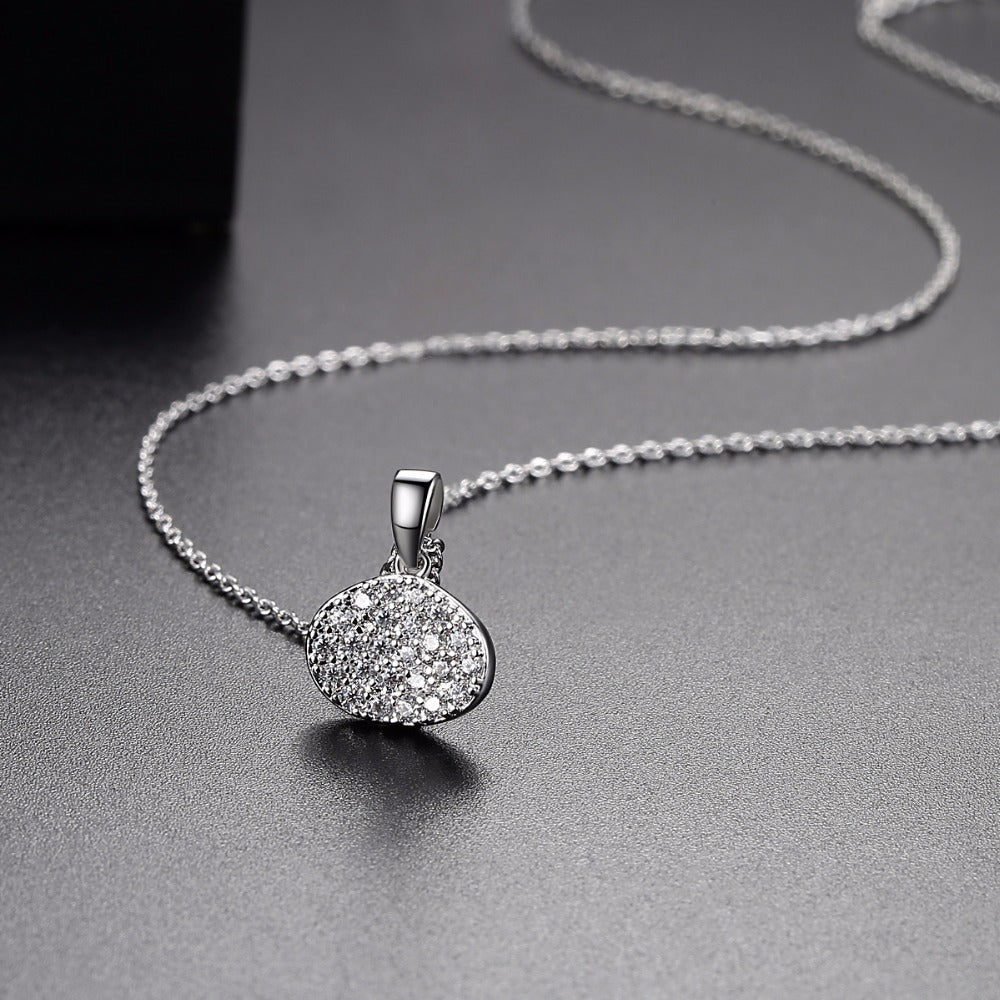 Elegant Shell-Shaped Pendant Necklace - Silver Tone with Tiny CZ Crystals-N1