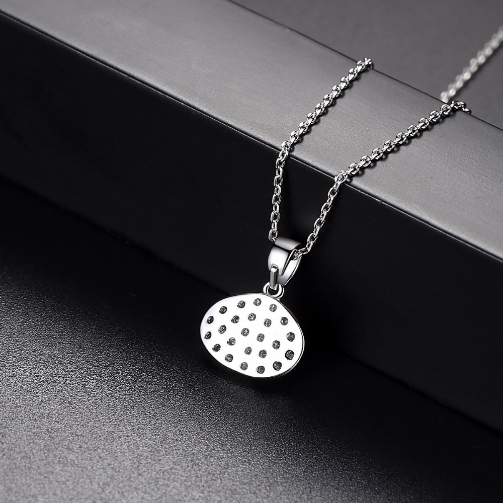 Elegant Shell-Shaped Pendant Necklace - Silver Tone with Tiny CZ Crystals-N1