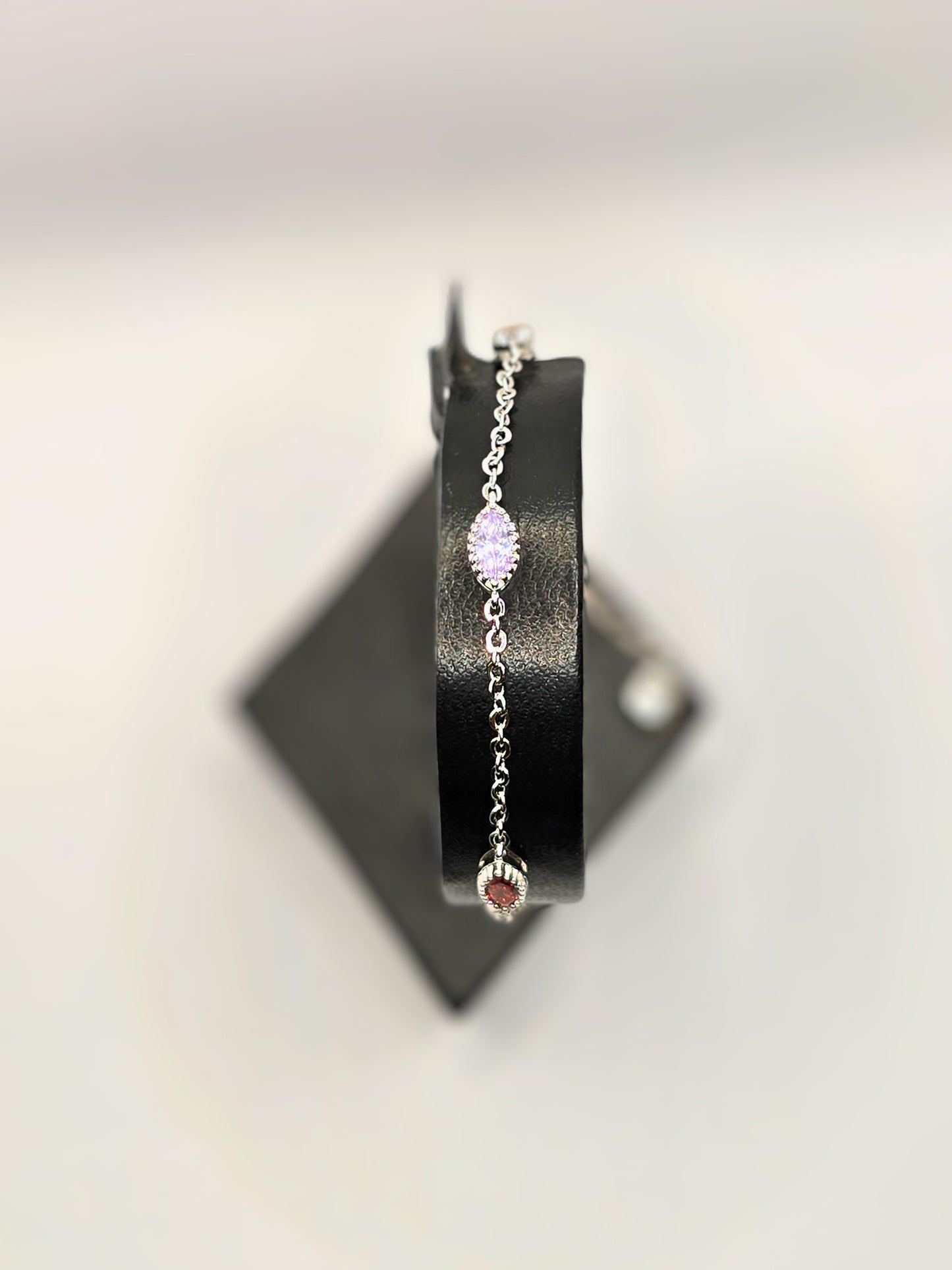 Silver-Tone Chain Bracelet with Multicolor Gem Accents-BT13