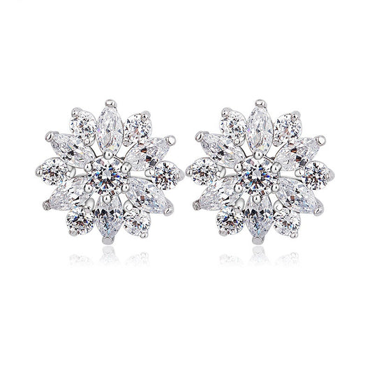Radiant Snowflake Crystal Stud Earrings-T21