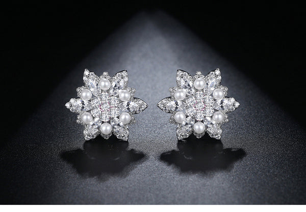 High Quality CZ Pearl Earrings-T17