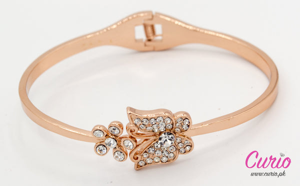 Rose Gold Crystal Flower Bangle-BT6