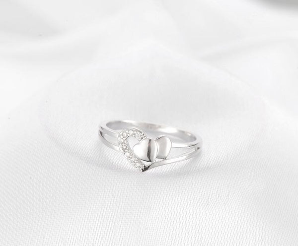 Double Heart Sterling Ring-R2