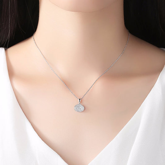 Elegant Shell-Shaped Pendant Necklace - Silver Tone with Tiny CZ Crystals-N1