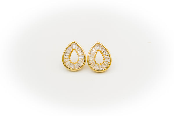 Golden Teardrop Baguette Studs –T9