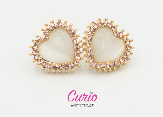Heart-Shaped Stud Earrings with Pink Crystal Halo-T5