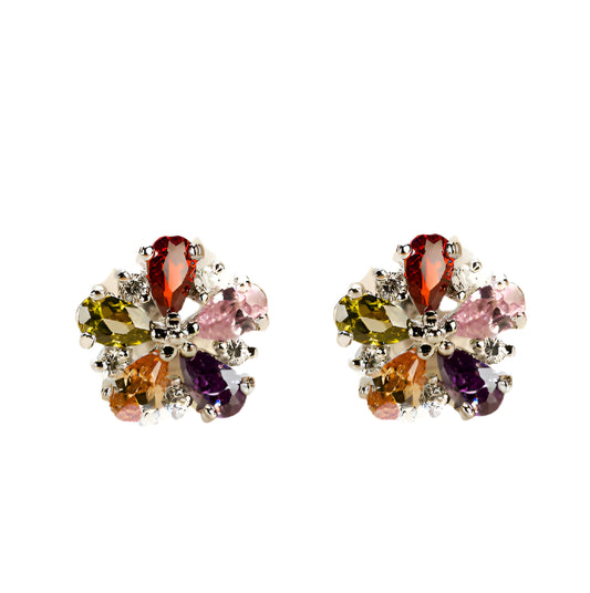 Multi-colored Crystal Flower Stud Earring-T19