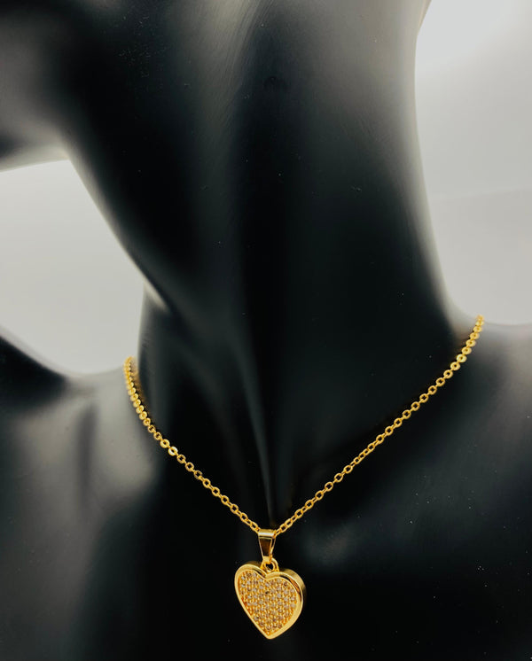 Sparkling Heart Gold Pendant Necklace - N6