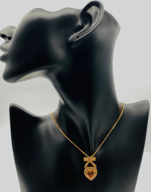 Golden Bow Heart Pendant Necklace - N7