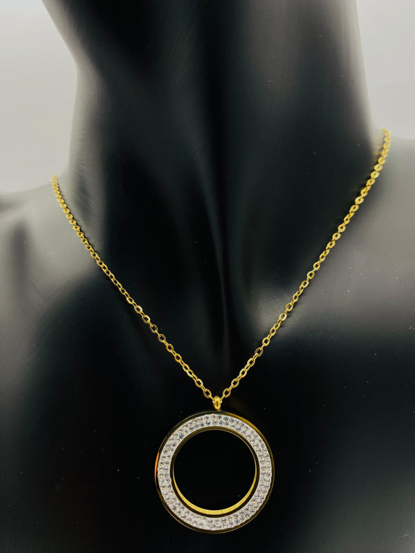 Crystal Halo Circle Pendant Necklace - N8