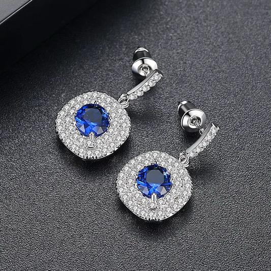 Sapphire Halo Drop Earrings - T21