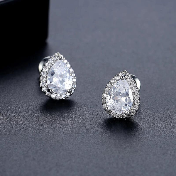 Teardrop Halo Stud Earrings - T22