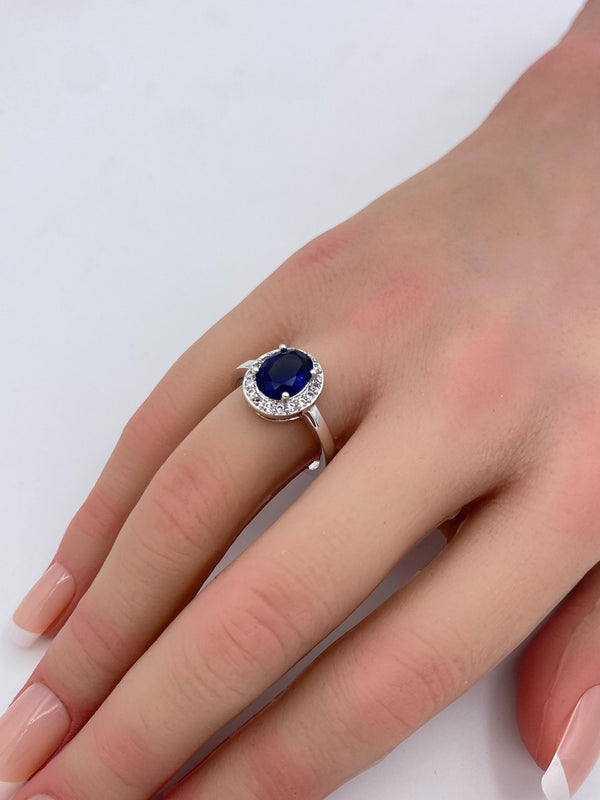 Midnight Sapphire Halo Ring-R7